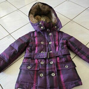 Burberry Children Goose Down Feather Belted Parka Jacket Purple Nova Check 3Y
